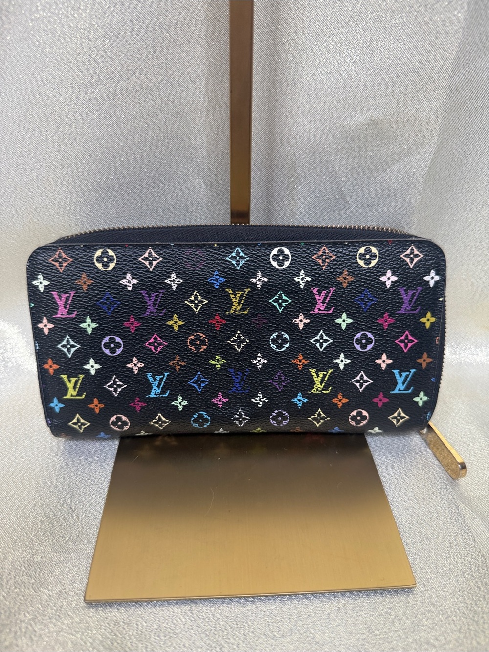 Louis Vuitton Black Multicolor Murakami Zip Around Wallet Fuschia Interior